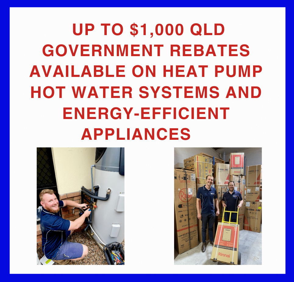 A rebate poster on heat pumps and energy-efficient appliances.